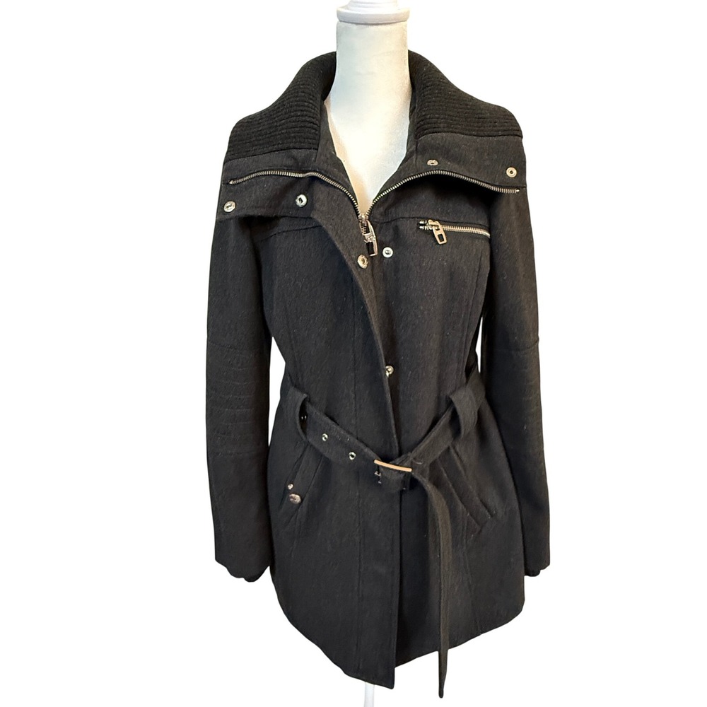Miss Sixty M60 Belted Coat Jacket Wool Blend Gray Sz S Zip Front Collared Y2K